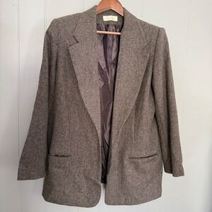 Laura Gayle Womens Grey Wool Blend Two Button Blazer Jacket ~ Medium Vintage